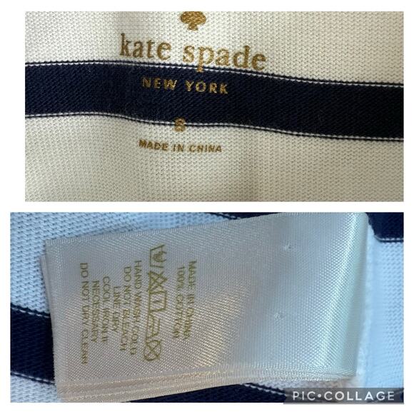 Kate Spade Coastal Beach Tropez White Navy Striped Shift Dress Small Bow Pockets - Picture 8 of 11